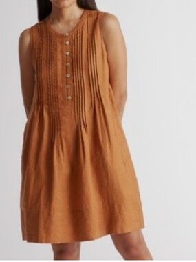 Quince Dress Linen Sleeveless Swing Dress Chic Shirt Dress Terracotta Small